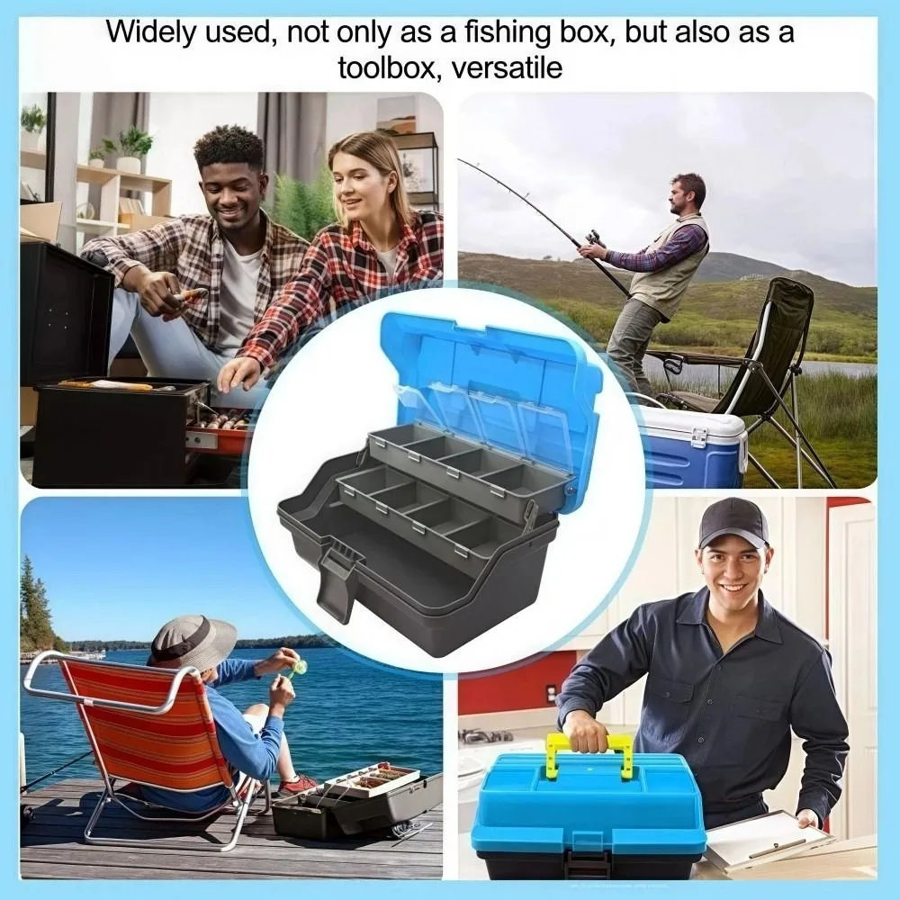 Caja de aparejos de pesca de 3 capas, caja plegable multiusos para accesorios de pesca, portátil con asa, caja de almacenamiento de Hardware - imagen 4