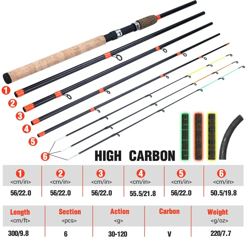 Sougayilang-caña de pescar de 6 secciones, 3M, L M H, punta libre, caña de pescar eléctrica, caña de fibra de carbono, caña de viaje giratoria, aparejos de pesca de carpa - imagen 4