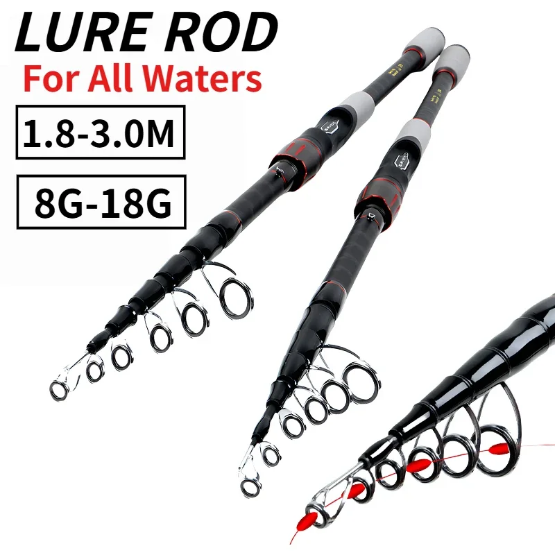 Caña de pescar giratoria telescópica ultraligera, 6-7 secciones M, caña de señuelo de carbono de acción rápida con punta sólida, peso de cebo de 8-18g - imagen 2