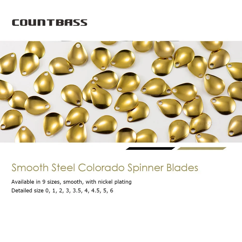 COUNTBASS 50 Uds tamaño 0-6 hojas de Spinner Colorado de acero chapado en oro acabado suave para Spinnerbaits piezas de fabricación de señuelos de pesca - imagen 2