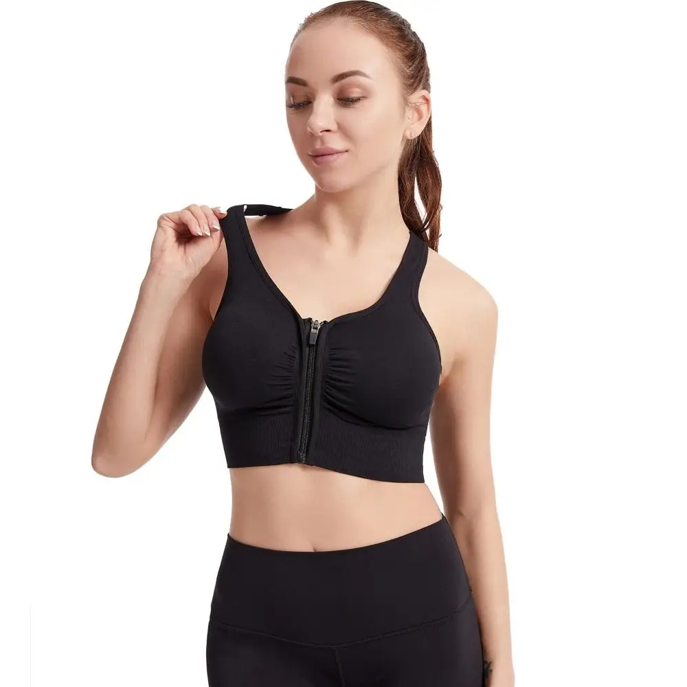 Sujetador deportivo con diseño de cremallera frontal, chaleco deportivo transpirable resistente a los golpes, Top deportivo sin costuras de talla grande - imagen 2