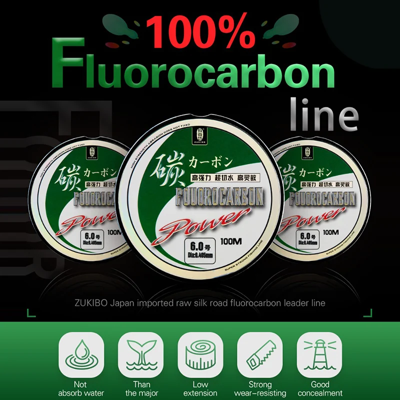 Línea de pesca de fluorocarbono 100% de 100M, línea de fibra de carbono importada japonesa, línea de hundimiento de monofilamento de 1-25kg, pesca en el mar al aire libre - imagen 3