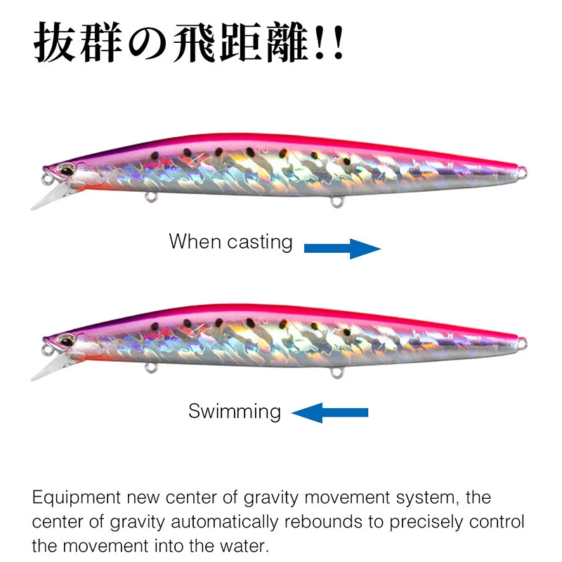 Señuelo de pesca Minnow que se hunde 26g 140S, sistema de peso de tungsteno, cebos duros de fundición larga para agua salada, aparejos de pesca de calidad - imagen 5