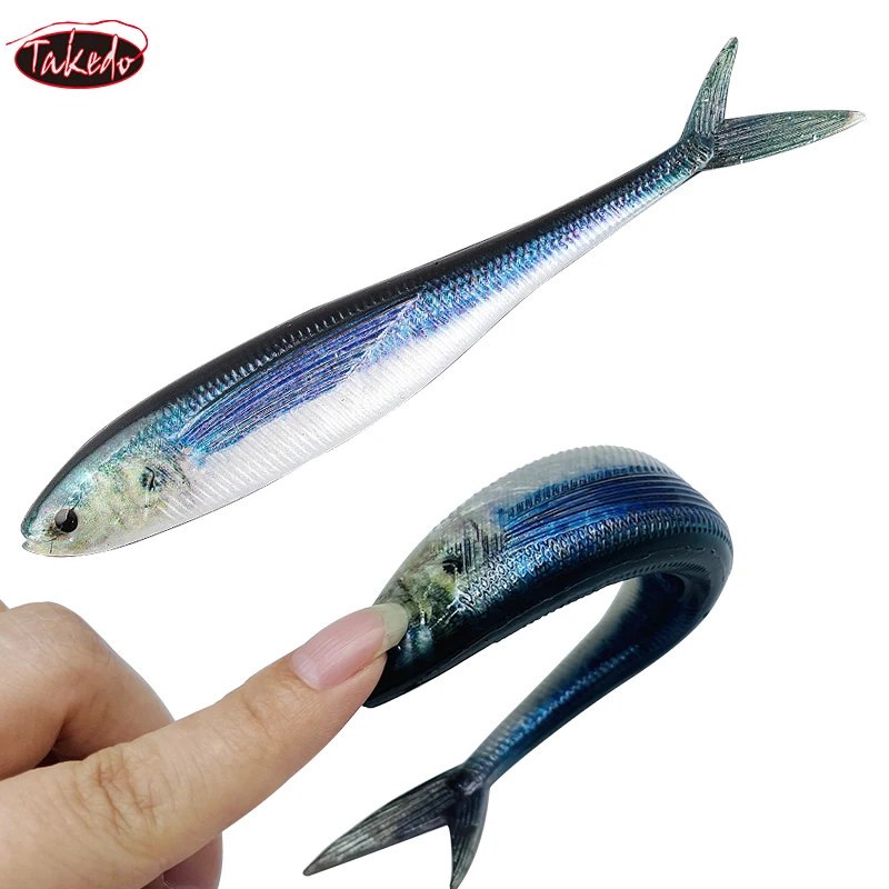 TAKEDO-señuelo de pintura de peces vivos 3D, 12,5 CM, 16CM, 19CM, 34G, cebo de pesca suave luminoso, tijera, cola de pez para pesca de atún, lubina y mar - imagen 5