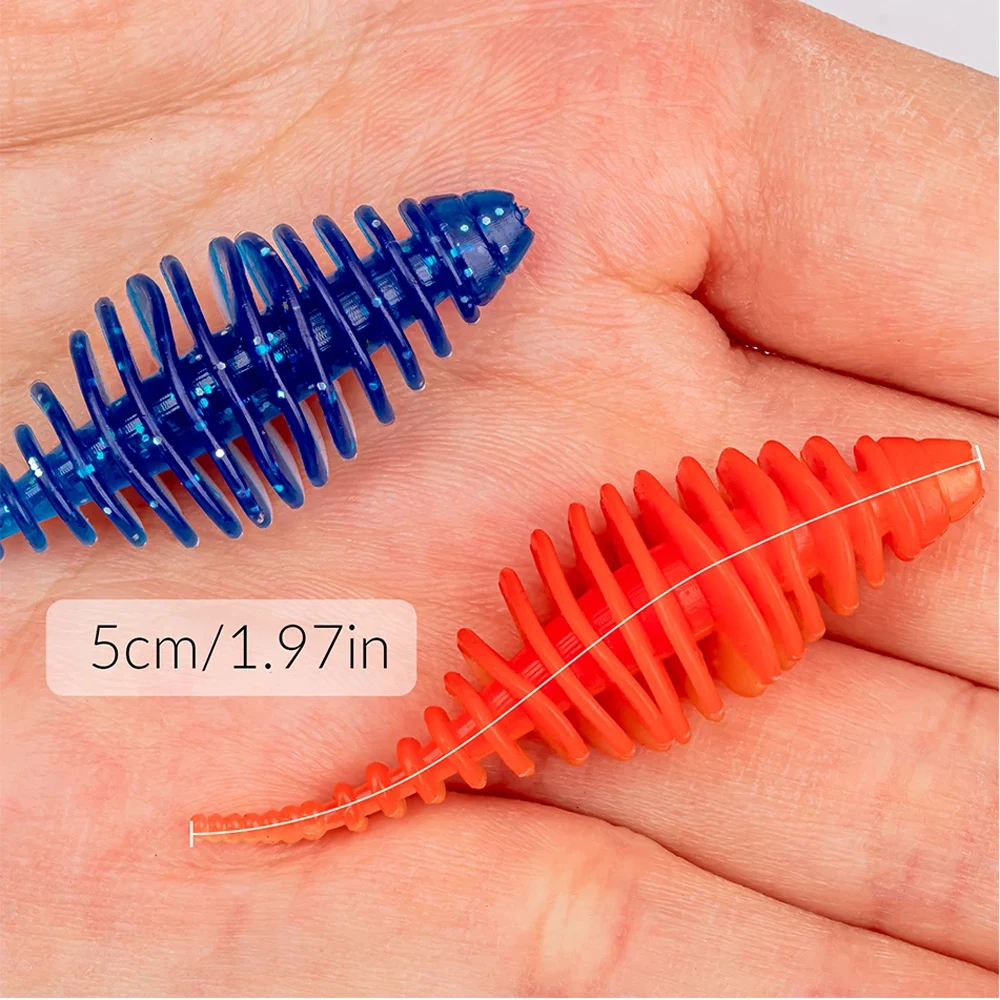 Señuelos de pesca de 5 uds., gusano blando, 50mm, 1,97 pulgadas, Wobbler, señuelo suave de silicona para aparejo de tiro, cebo Artificial para pesca de carpa, Lucio