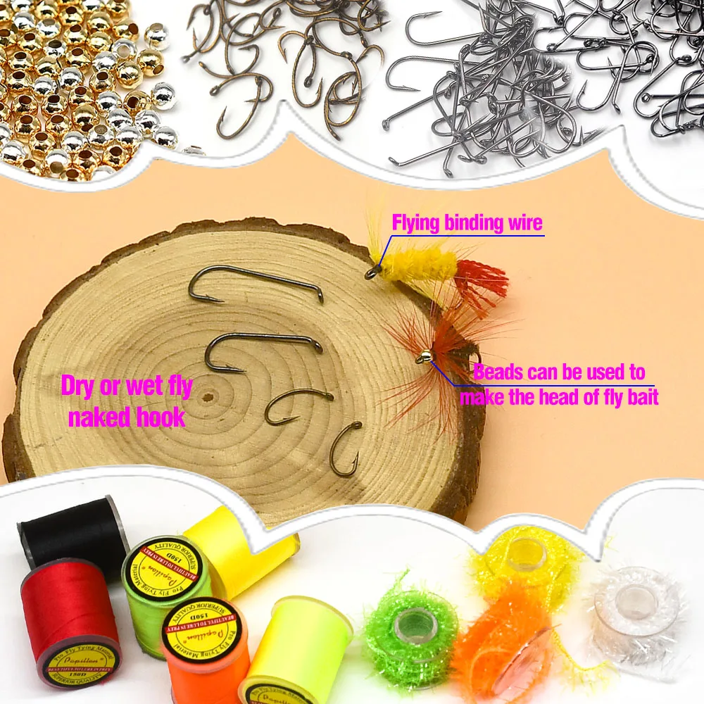 MNFT-Kit de Material para atar moscas para principiantes, hilo de piel de plumas, ganchos de línea de destello de cristal, materiales para atar moscas, Kits de inicio - imagen 4