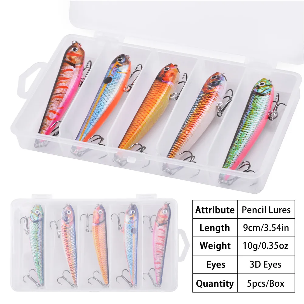 Señuelo de pesca para caminar, cebo flotante de 9g, lápiz sonajero para agua salada, para lubina Popper, walleye, Stickbait, 5 unidades - imagen 3