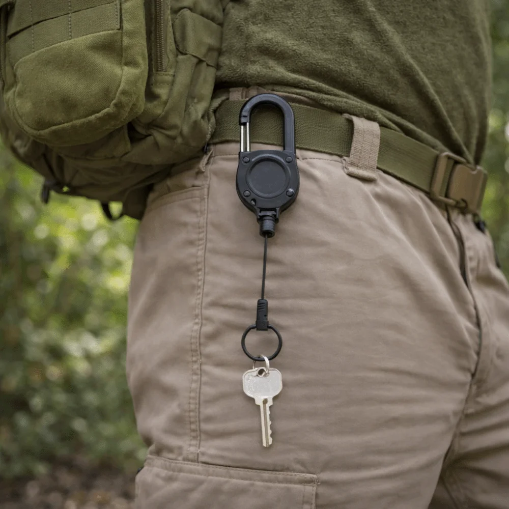 Mosquetón retráctil acero con cuerda para pesca – Sujeción resistente - imagen 2