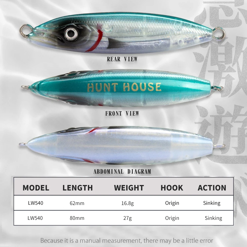 Hunthouse-señuelo de pesca con lápiz Wobly, cebo duro de hundimiento lento, curricán, 62mm, 80mm, agua salada fundida para trucha, aparejos de lubina - imagen 2