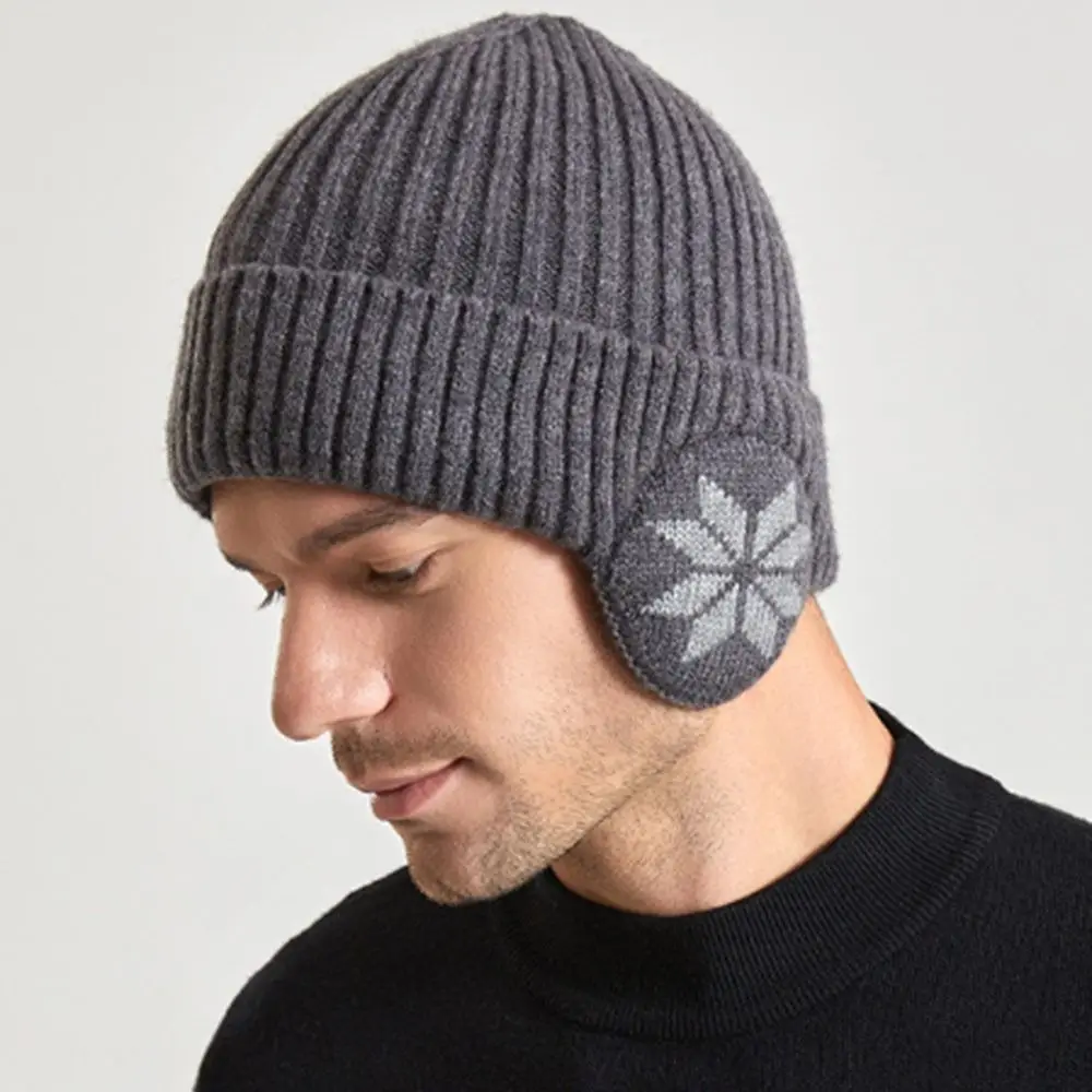 Gorro de punto con copo de nieve suave a la moda, gorros gruesos para mantener el calor, gorro con protección para los oídos a prueba de viento, ciclismo al aire libre - imagen 3