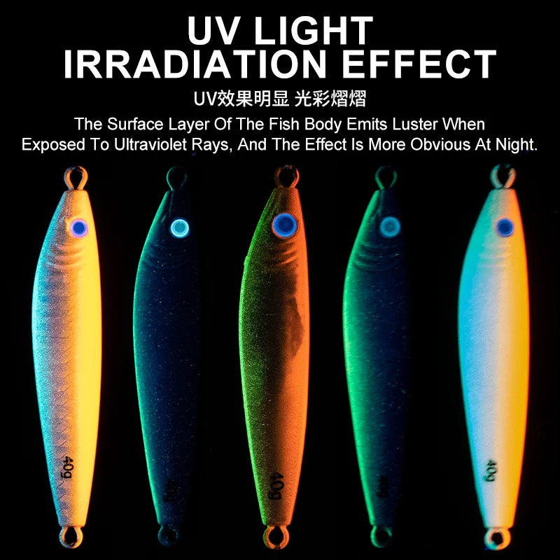 OBSESSION J2-señuelo de Metal duro, 40g, 60g, 80g, 1 unidad, señuelo de pesca que se hunde, luminoso, de caída rápida, Jigging, cebo de pesca en aguas profundas - imagen 5