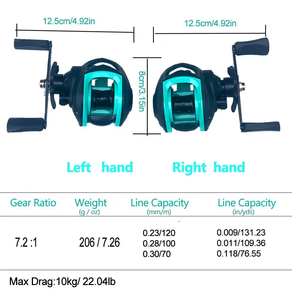 Carrete de pesca Baitcasting 7,2: 1 con freno magnético de línea antiexplosión de largo alcance, rueda de Jigging satwater de arrastre máximo de 8kg para todas las aguas - imagen 4