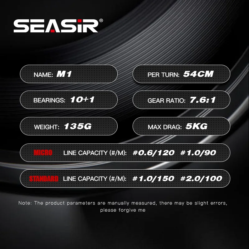 SEASIR M1-carrete de pesca ultraligero con marco de Metal, 135G, 10 + 1BB, arandela de arrastre de carbono 7,6: 1, rodamientos de cerámica híbridos, dos carretes - imagen 2