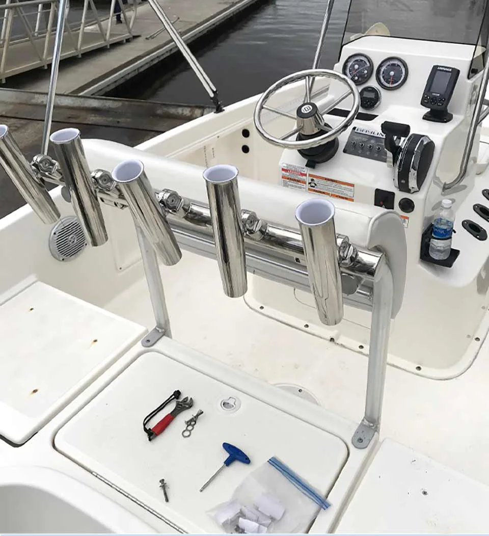 Soporte de caña de pescar de tubo múltiple, accesorio de barco, acero inoxidable pulido, yate, soporte ajustable para 26MM-32MM - imagen 3