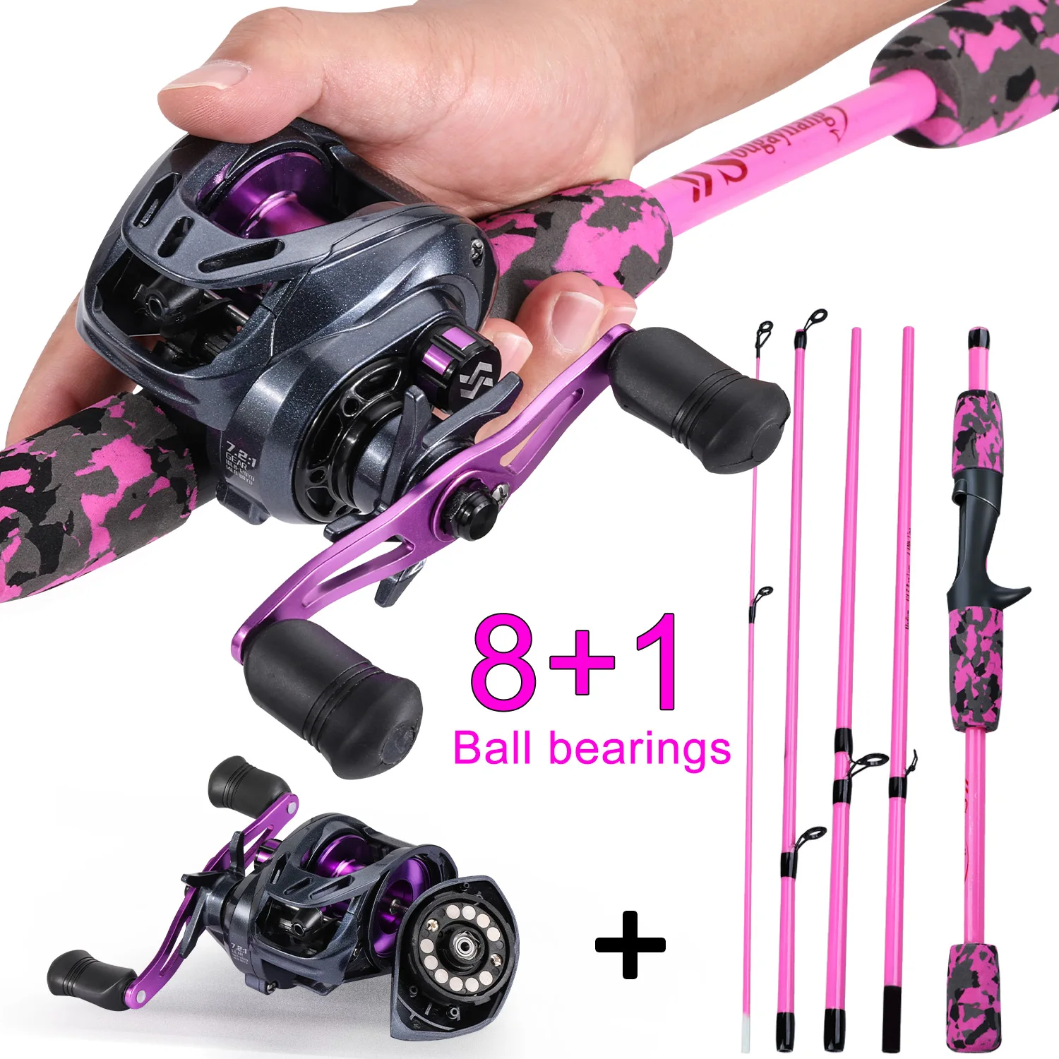 Sougayilang-Set de Pesca de fibra de carbono, Set de 5 secciones, 170CM, 8 + 1BB, carrete de Baitcasting - imagen 4