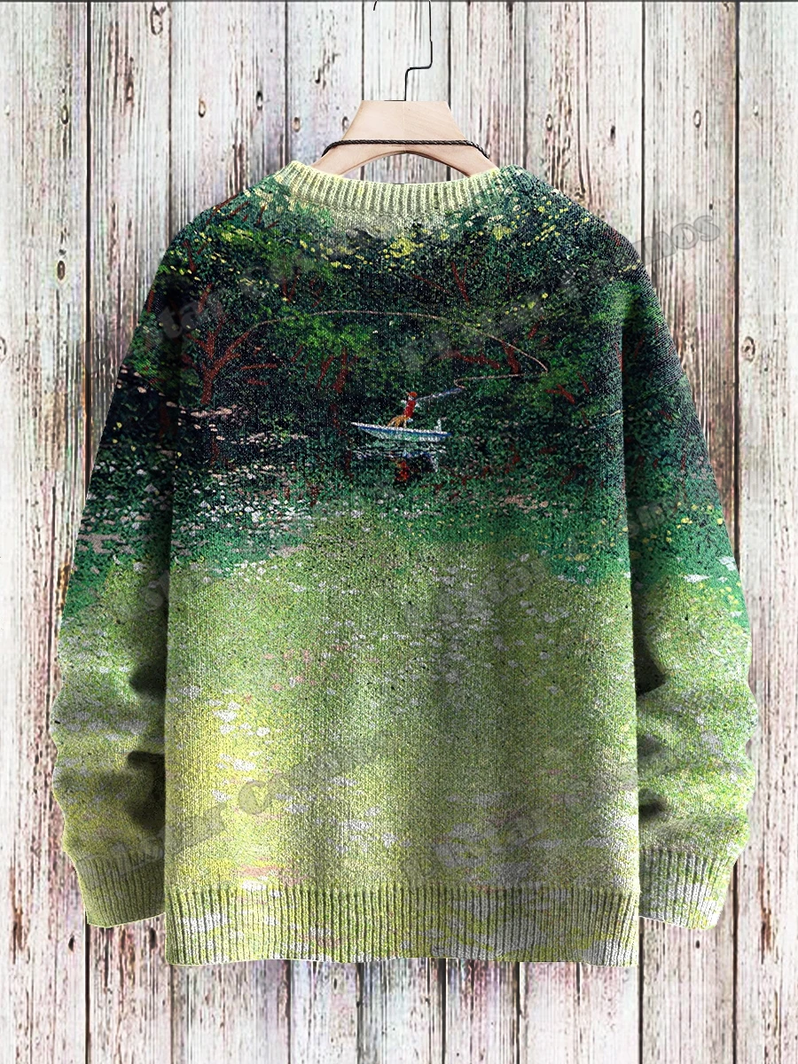 Jersey de punto informal Unisex, suéter con patrón de Arte de arcoíris de acuarela, estampado 3D, cuello redondo, KMY36, Invierno - imagen 4