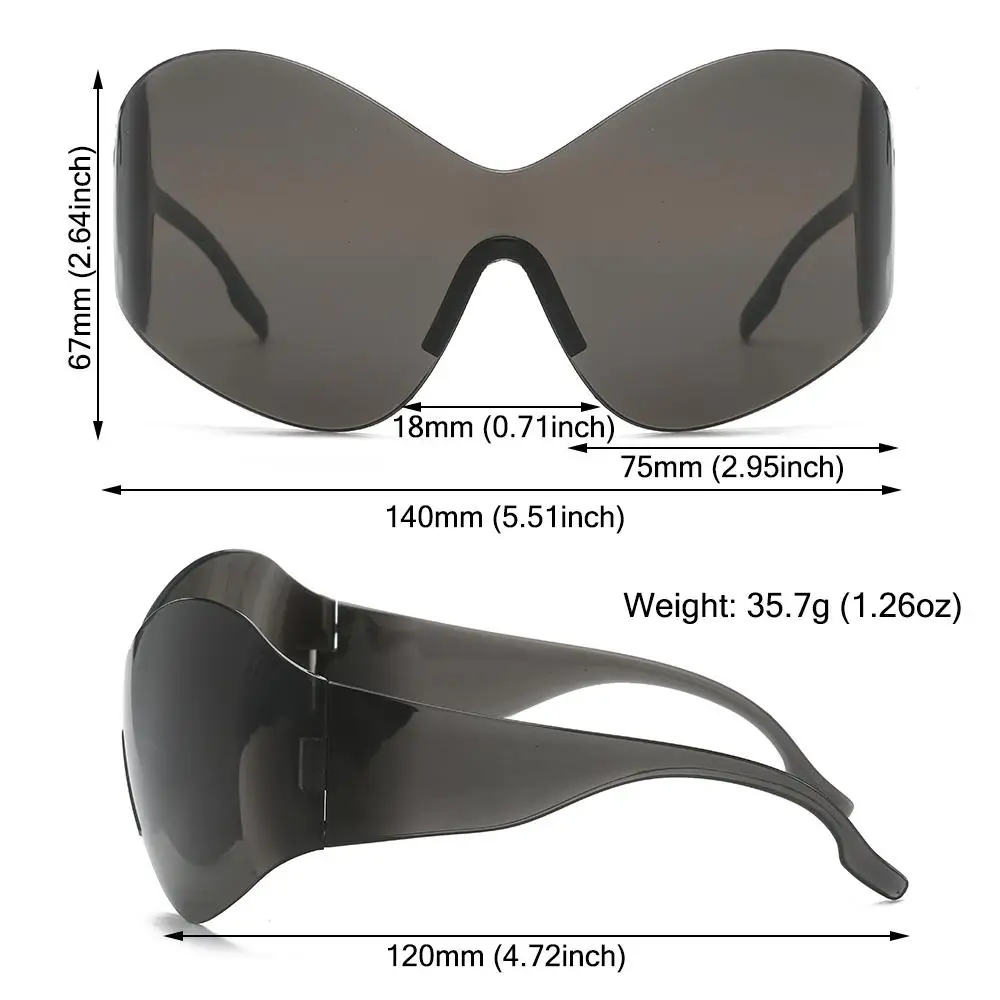 Gafas de sol de moda con protección UV400 para playa, gafas de sol Y2K para exteriores, gafas de sol futuristas de gran tamaño, gafas de sol negras envolventes - imagen 5