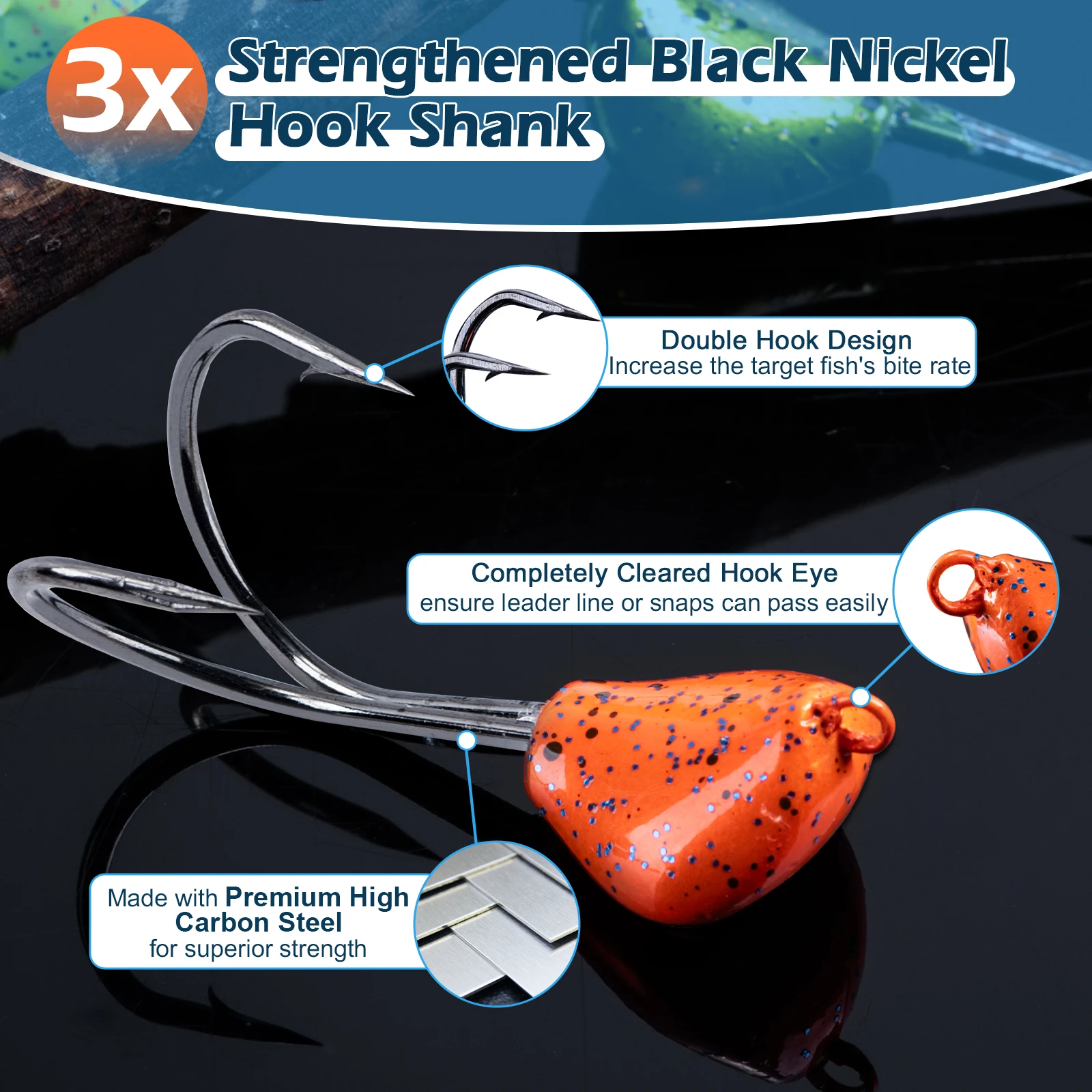 Goture-Juego de anzuelos de pesca con cabeza de anzuelo, 6-8 unids/caja, 21g, 28g, doble anzuelo afilado de acero rico en carbono, manivela 2/0, señuelo duro, accesorios de pesca - imagen 5