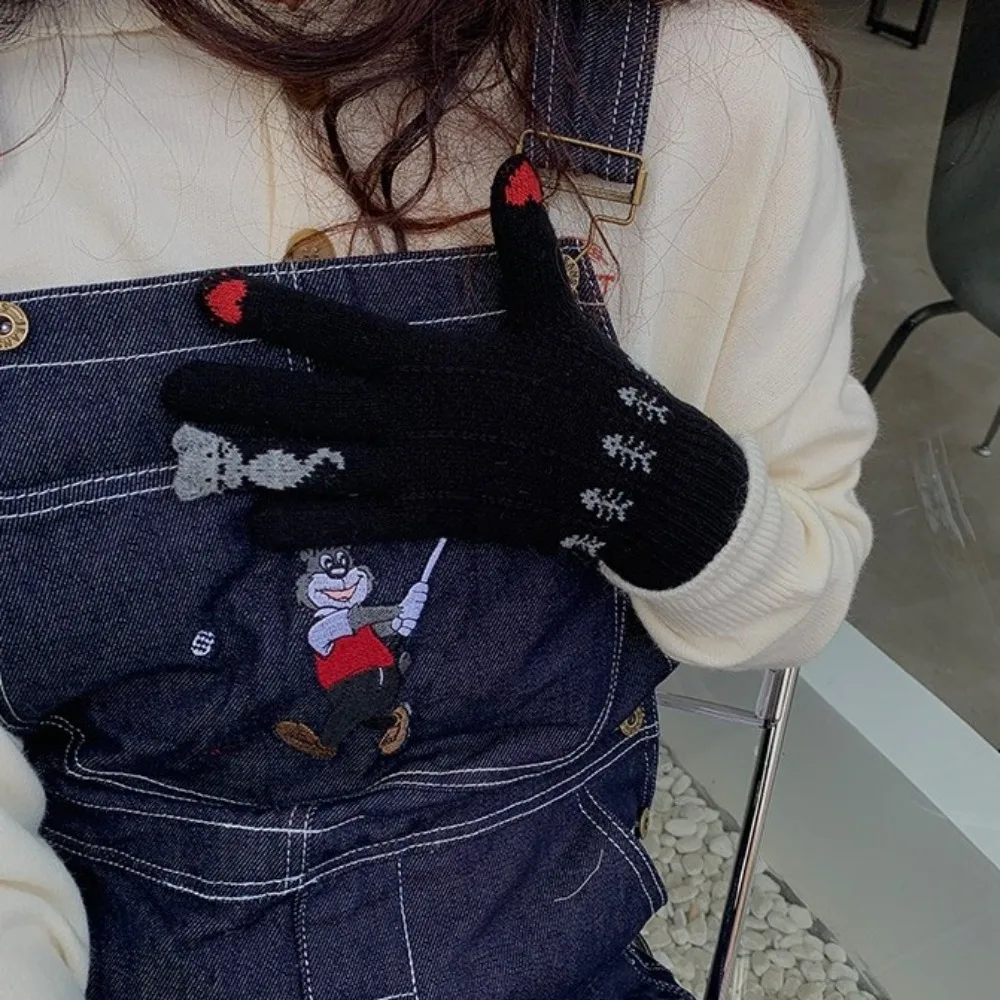 Nuevos guantes de invierno de gatos de dibujos animados, guantes cálidos y gruesos de punto, guantes de dedo completo a prueba de viento para pantalla táctil, Otoño Invierno - imagen 4
