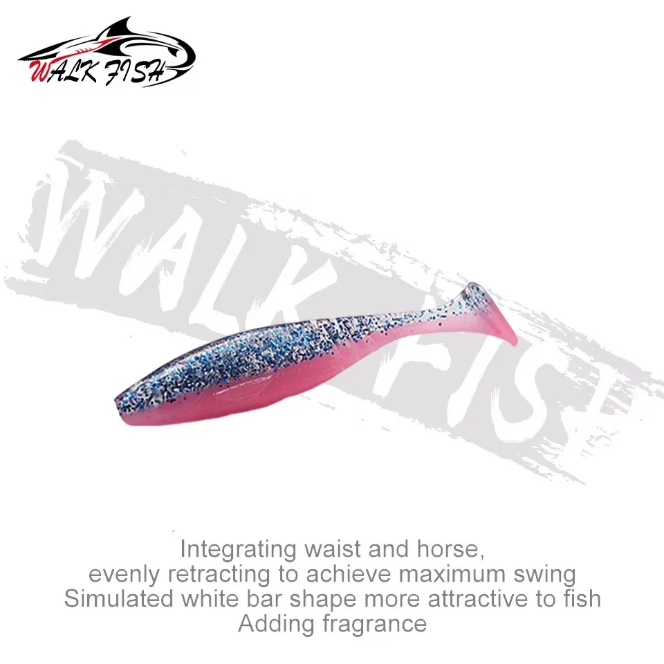 WALK FISH-Señuelos blandos para pececillos, 15 Uds., 55mm, 65mm, señuelo de pesca, Leurre Shad, cebo de silicona de doble Color, Wobblers de cola en T - imagen 5