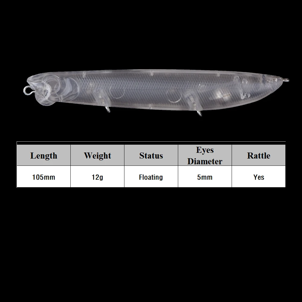 Chan'sHuang Pencil Bait Sonajero Flotante 10,5 cm 12g Blanco DIY - imagen 2