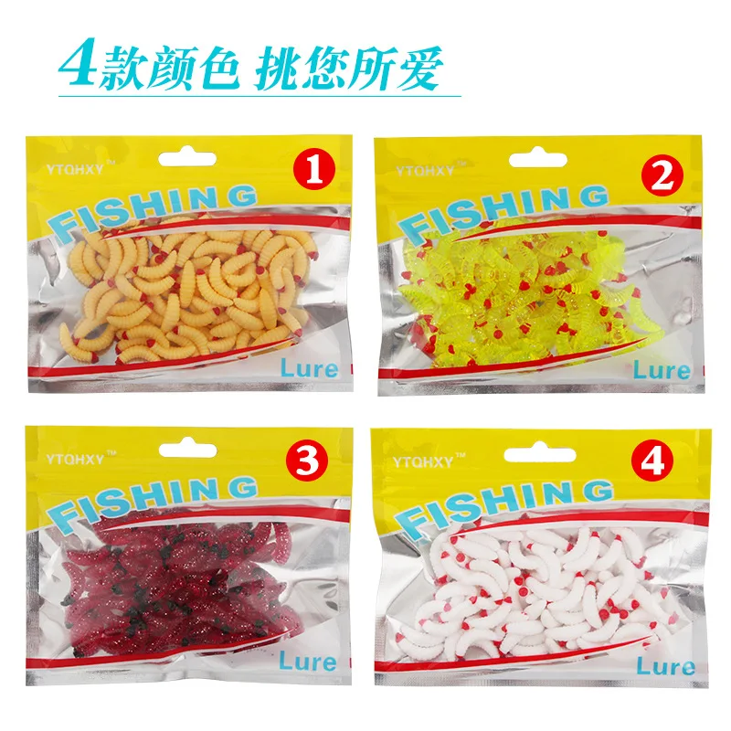 Cebo biónico de gusano suave, cebo de boca de caballo, Pupa, pan, Bug, 50/bolsa, 4 colores, 2cm/0,4g, plataforma de boca de caballo - imagen 4