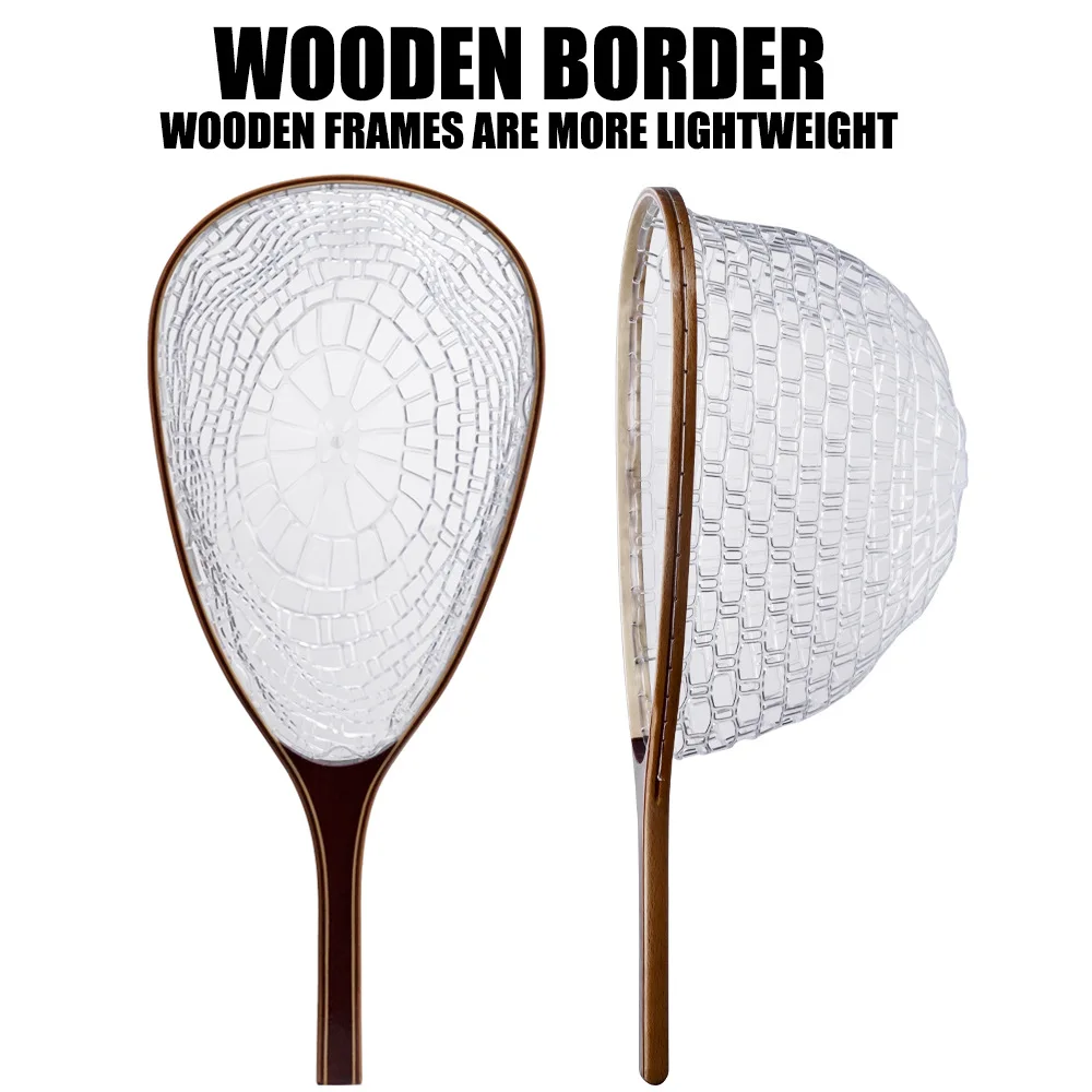 Red de aterrizaje de pesca con mosca, red de captura y liberación de trucha de goma, con poste de madera, herramienta de pesca al aire libre - imagen 4