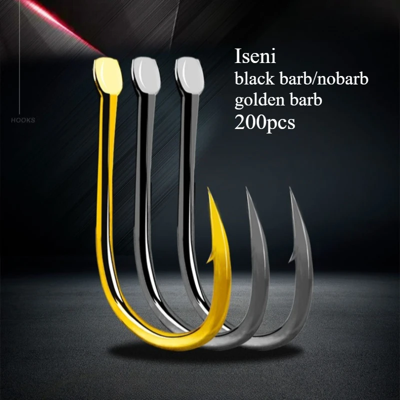 200 Uds. Anzuelo De Pesca Iseni a granel, anzuelos negros dorados, equipo De anzuelo con púas, accesorios al por mayor, artículo De Pesca De carpa