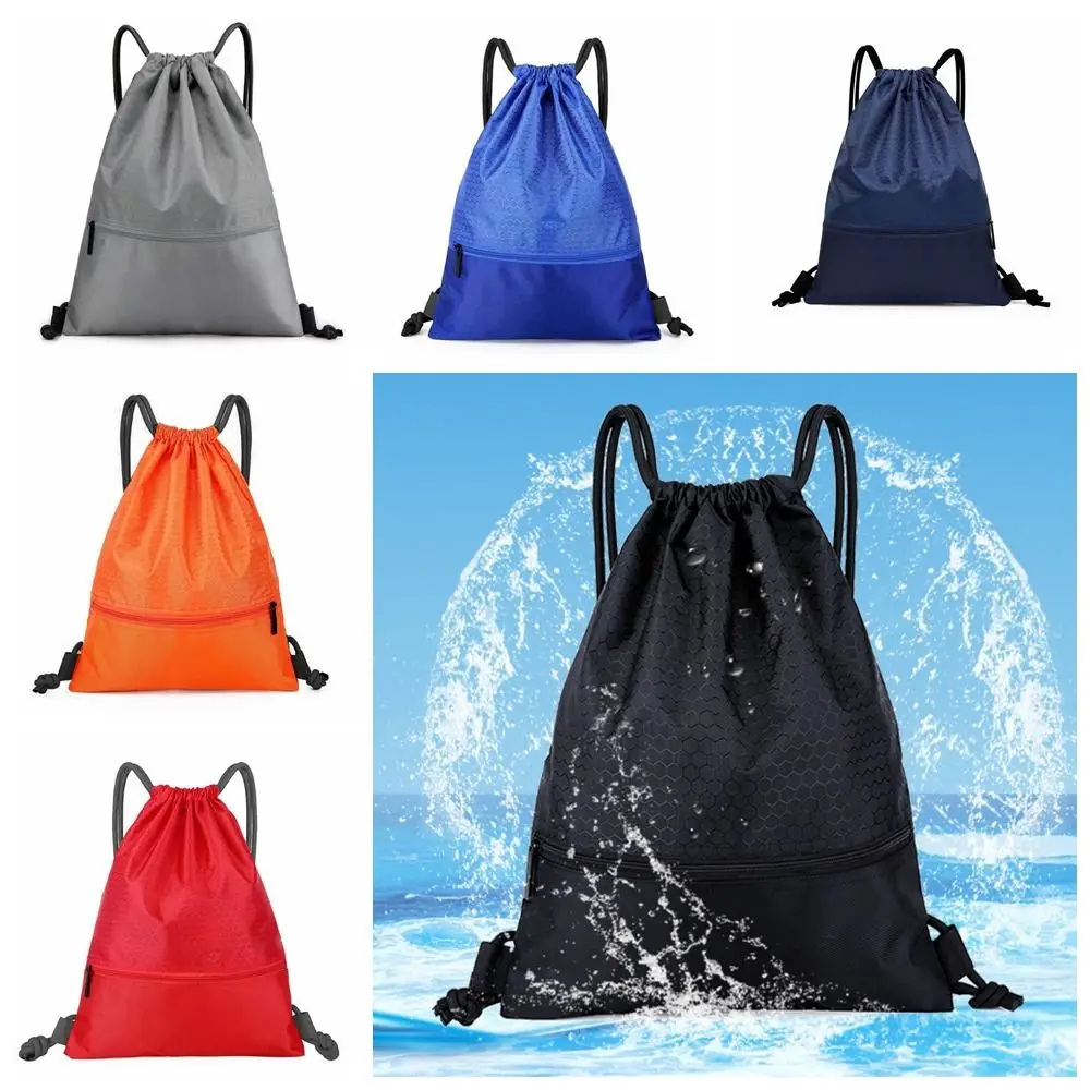 Bolsa impermeable con cordón para Fitness, mochila con cordón de Color sólido de gran capacidad, bolsillo ligero con cordón para ir al trabajo, Unisex - imagen 3