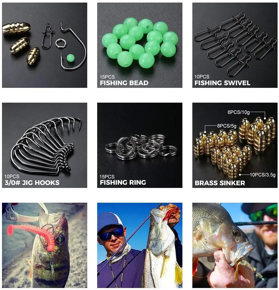 Sougayilang-Juego de anzuelos de pesca de plomo de cobre profesional con cuentas luminosas y caja de aparejos para pesca en agua salada - imagen 2