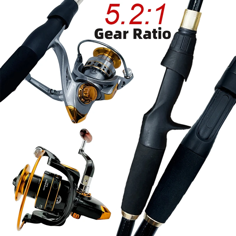 GHOTDA-Juego de caña de pescar con señuelo telescópico, relación de engranaje de alta velocidad de 1,6-2,4 m y 5,2: 1, carrete giratorio para aparejos de Pesca de lubina y carpa