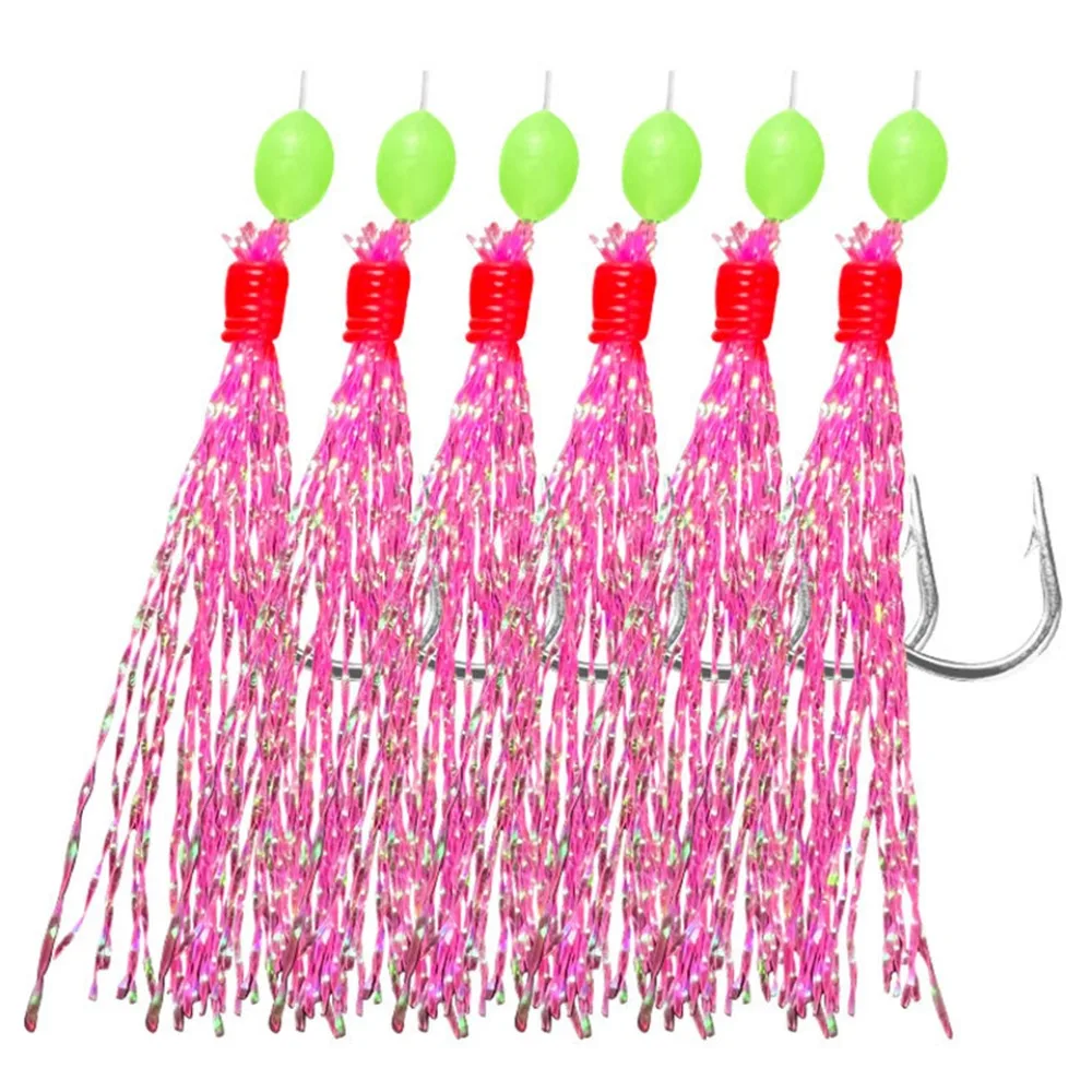 Sabiki-Señuelos de Pesca artificiales para agua salada, anzuelos de cuerda de piel de pescado con cuentas luminosas, gancho de pluma con broche giratorio, 1 paquete - imagen 2