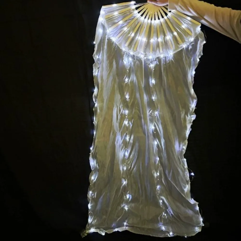 Gradient Color LED Classical Dance Fan 1.5m Performence Props Belly Dancing Fan Long Imitation Rayon Dancer Practice Silk Fans