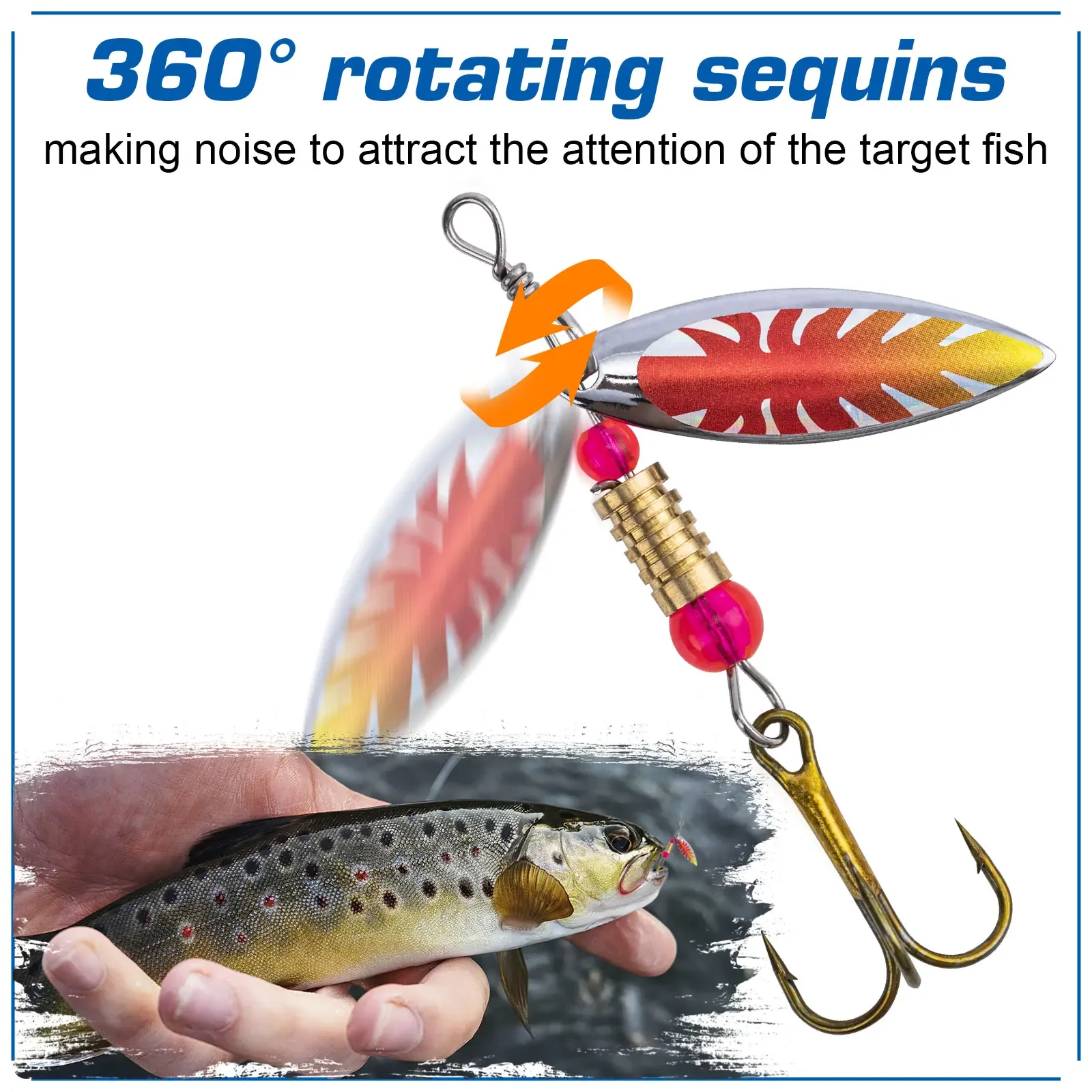 Goture-cuchara giratoria de Metal para pesca, cebo portátil de 5,5 cm, Wobblers con anzuelos, tamaño 6 #, para lubina, trucha, perca, Lucio, 16 unids/lote por caja - imagen 4