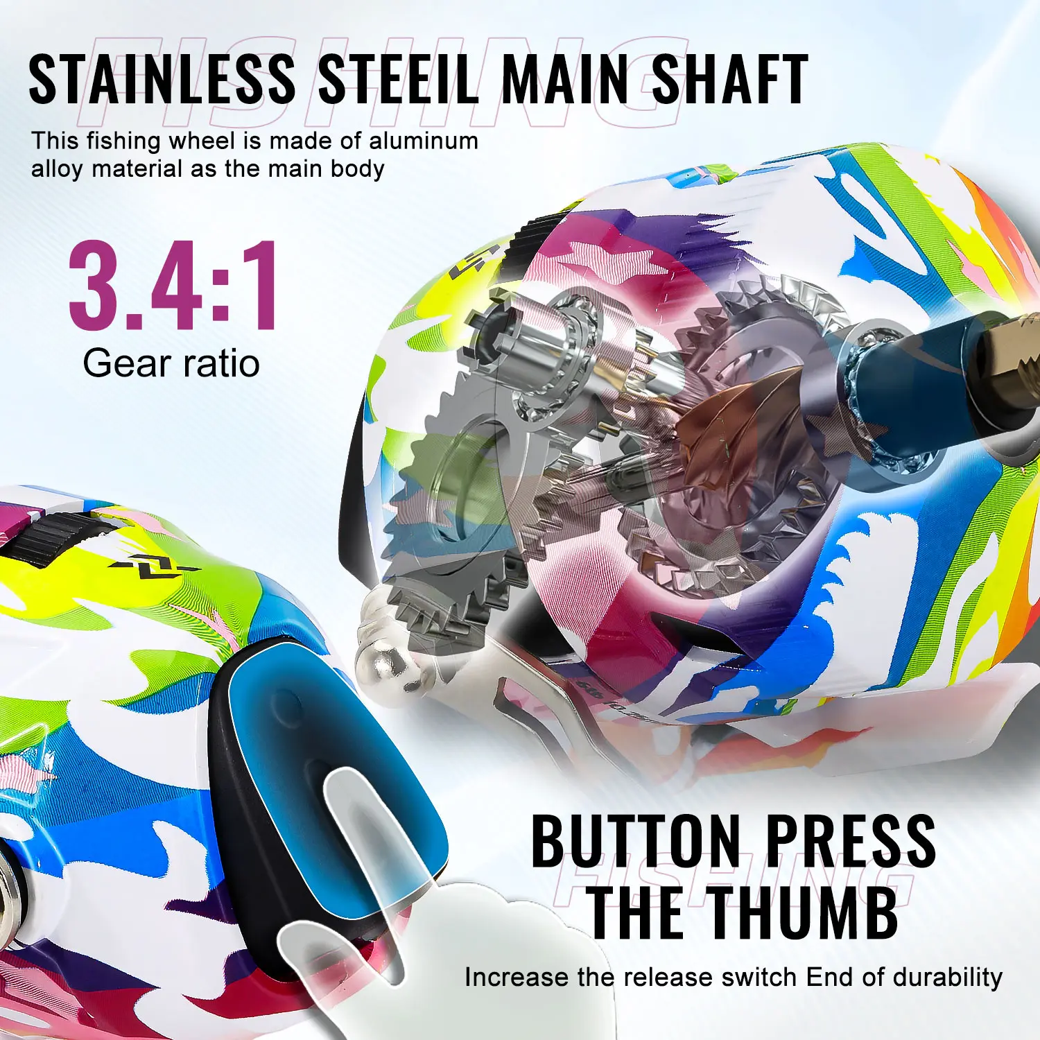 Sougayilang caña de pescar de fundición de 2 secciones y carrete de pesca Baitcasting Combo 1,8/2,1 m mango EVA caña de pescar 3,4:1 pesca de nailon - imagen 4