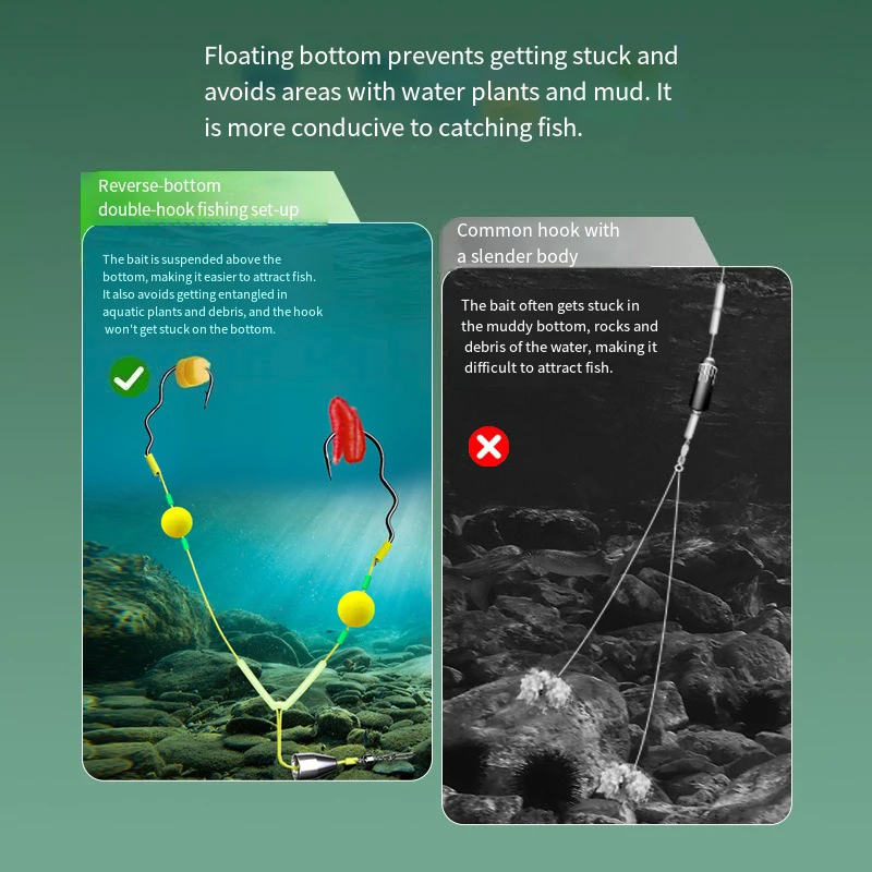 1 Uds. Aparejos de pesca con doble gancho, equipo de suspensión, anzuelo de pesca de carpa listo para usar, aparejos de pesca antiinferiores, señuelo de pesca - imagen 2