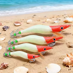 Plantilla de calamar de cabeza roja de 10 Uds., cebo duro Artificial, señuelo de pesca biónico para agua salada, cebo de camarones de madera para pesca en el mar, cebo señuelo