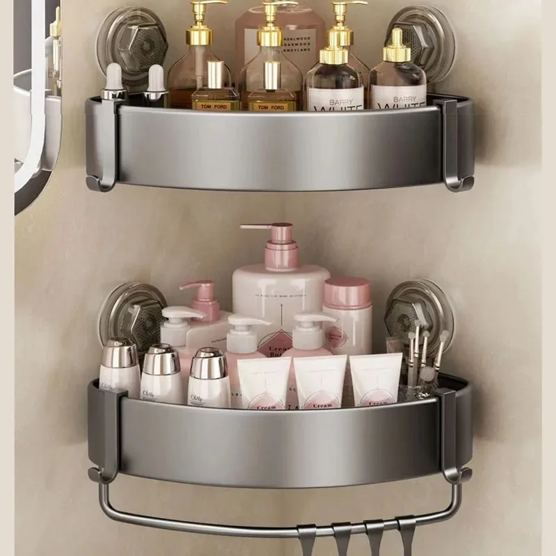 Soporte de pared de aluminio para ducha, estantes de baño con ganchos, soporte de ventosa sin perforación, accesorios de baño - imagen 2