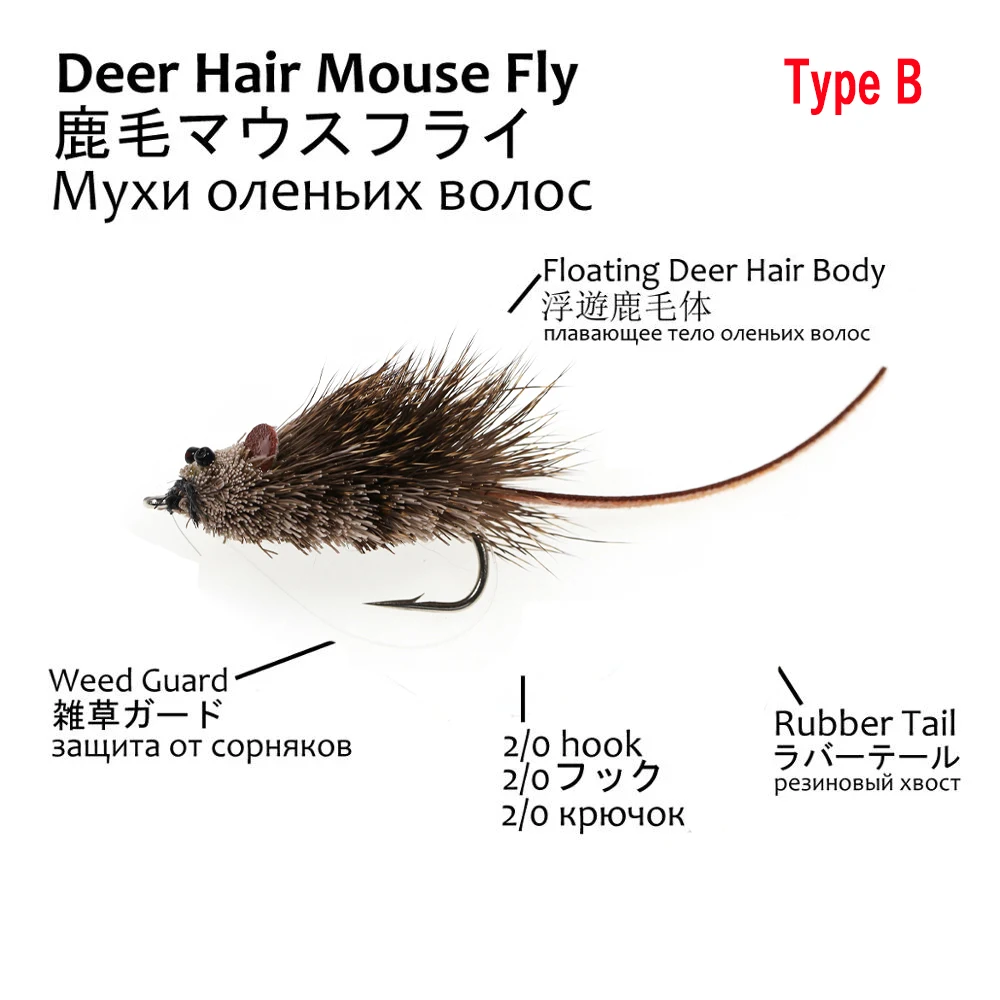 Wifreo pesca con mosca pelo de ciervo lubina insecto ratón rata mosca superficie flotante moscas de rana con gancho protector contra malas hierbas # 2 # 2/0 - imagen 3