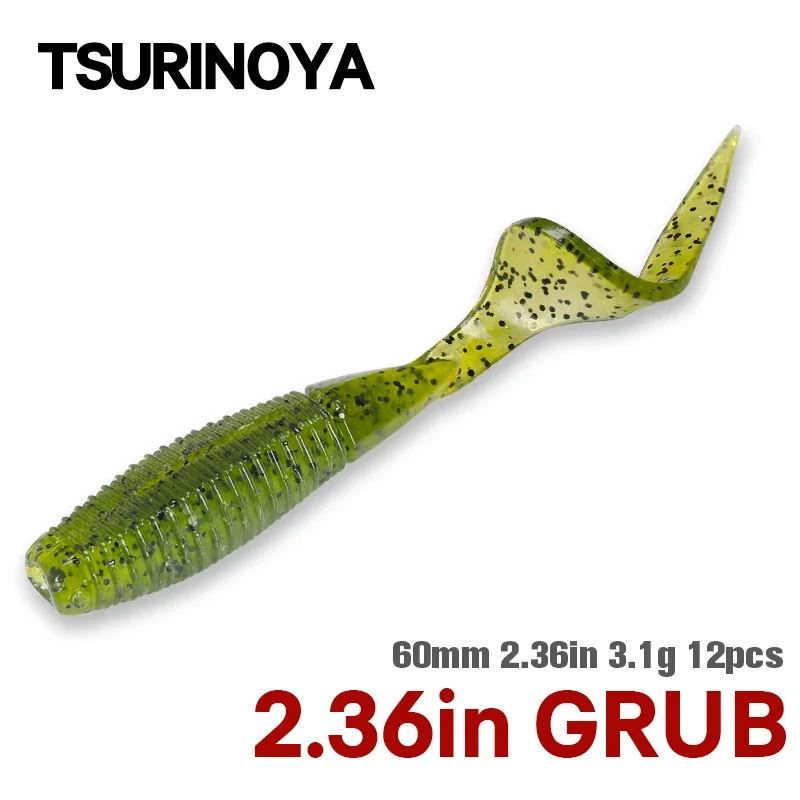 TSURINOYA-señuelo de pesca suave de cola rizada, 6cm, 3,1g, 12 piezas, juego de lubina pulsos, añadir sal de Camarón, aparejos de aparejo de pesca Swimbait de silicona - imagen 2