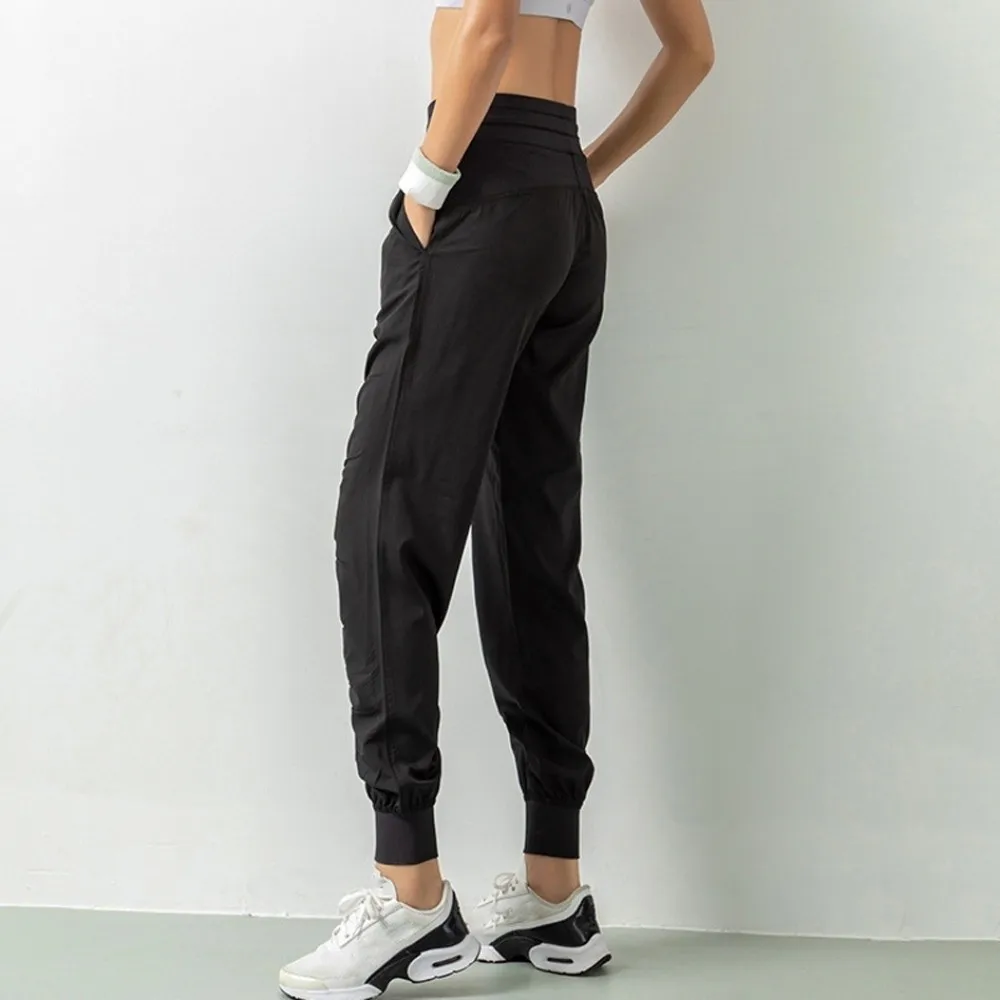 Ropa deportiva Pantalones para correr arrugados Pantalones largos cónicos de yoga Pantalones elásticos de cintura alta Fitness - imagen 4