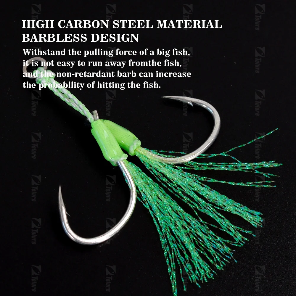 TOLU 10 ganchos de asistencia de cola de plantilla de metal 1-4/0 #   Anzuelos de pesca con línea de PE, anillo sólido de pluma, alambre de acero incorporado para pesca Uv - imagen 3