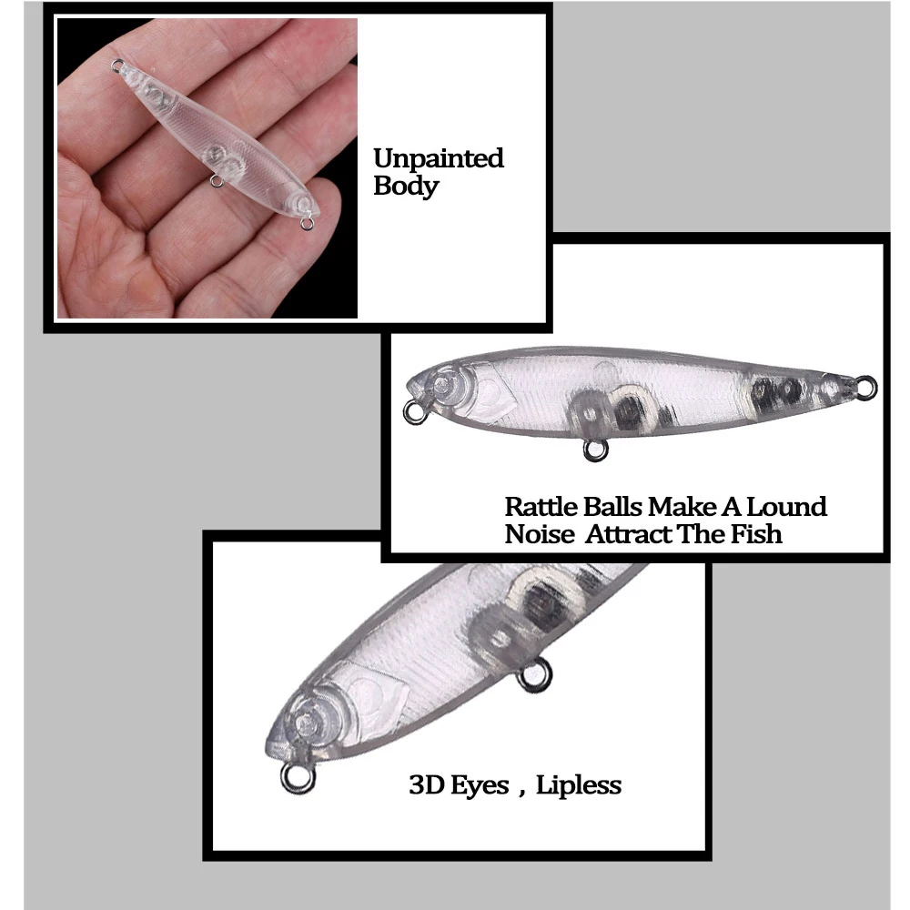 Chan'sHuang 30 Uds. Cebo en blanco sin pintar 5,5 cm 2,4g sonajero flotante Topwater lápiz pequeño DIY señuelo de pesca Artificial hecho a mano - imagen 4