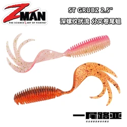 Zman-Coda rizada de hilo de 2,5 pulgadas importada de EE. UU., cola bifurcada ST GRUBZ, flotante, resistente a mordeduras de agua, señuelo duradero, cebo suave