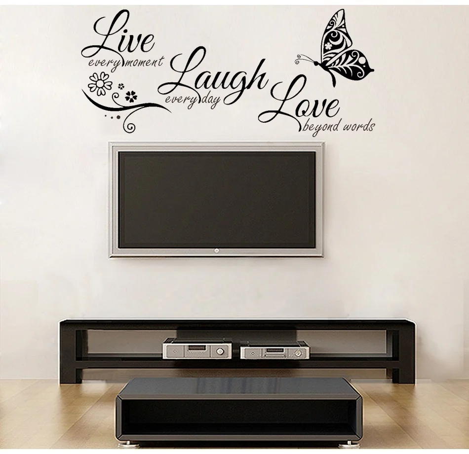 Live Laugh Love-pegatina artística de pared con flor y mariposa, calcomanías de pared modernas, pegatinas de vinilo con citas, decoración del hogar y sala de estar - imagen 2
