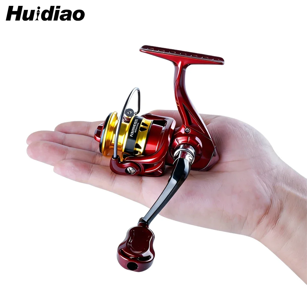 Huidiao carrete giratorio ultraligero 149g/5,26oz 4,8:1 relación de engranaje carrete de pesca en hielo portátil carrete de Metal mango plegable de un botón