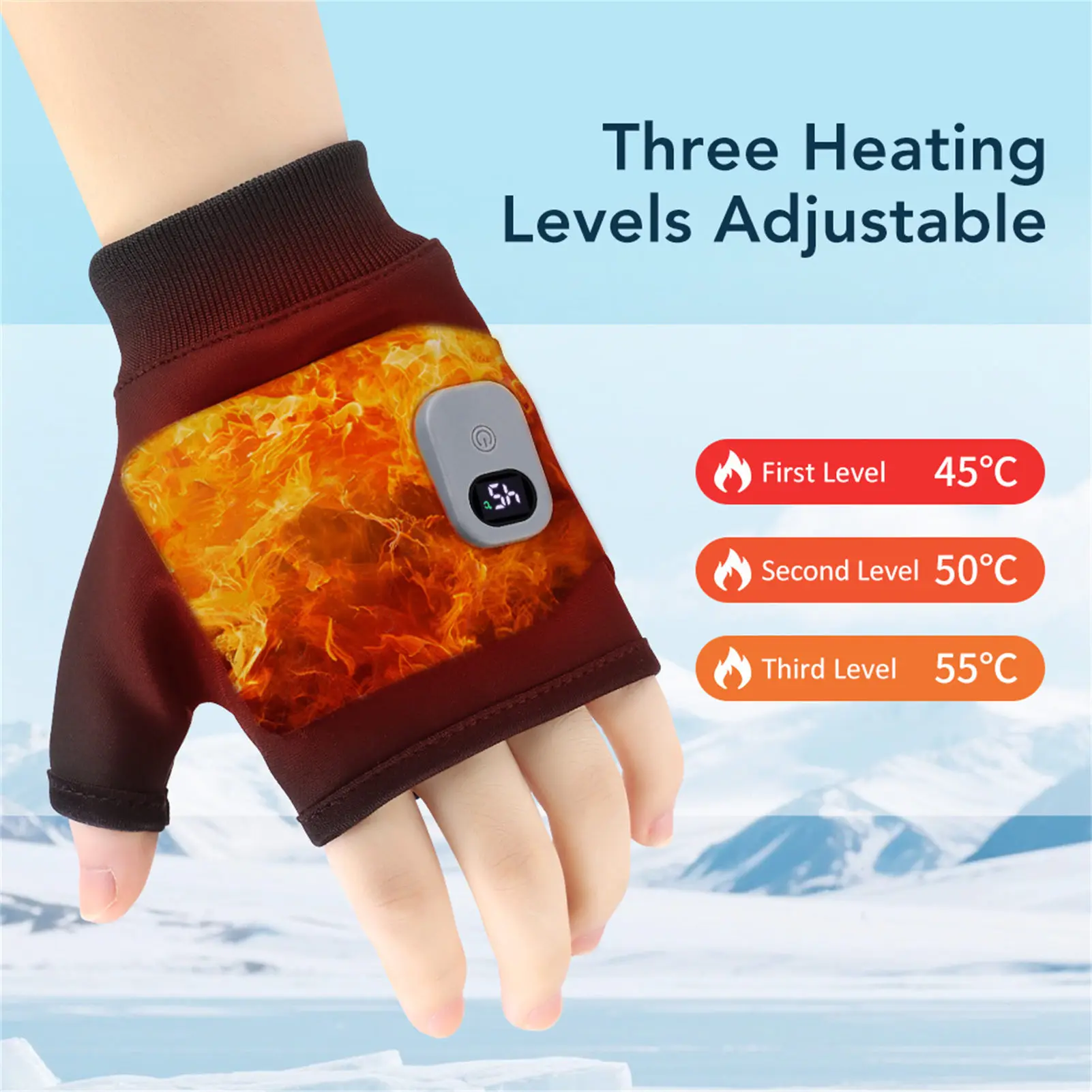 Guantes calefactores de invierno con carga Usb, guantes cálidos para ciclismo, Camping, esquí, portátiles, para viajes al aire libre, guantes de medio dedo calentados - imagen 4