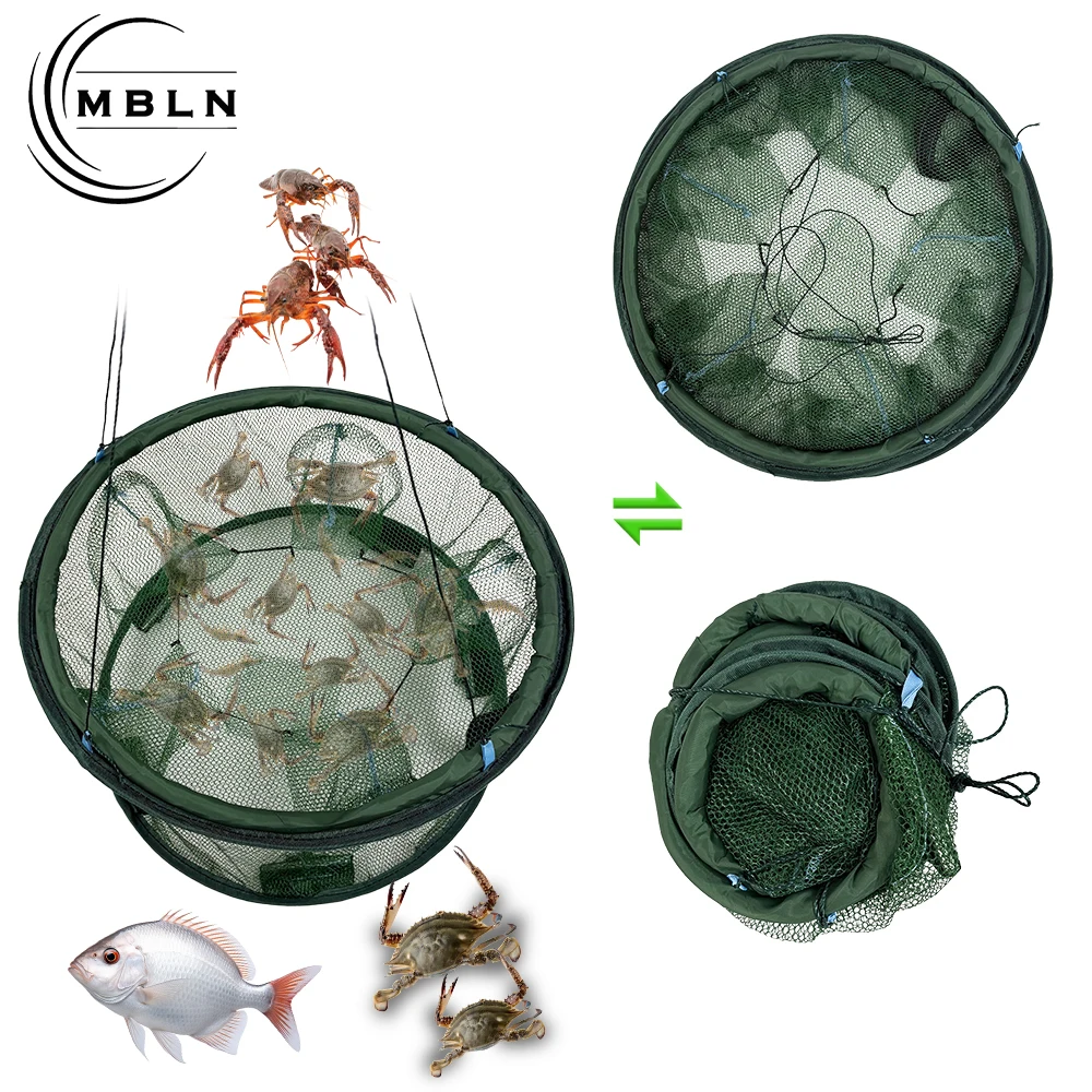 Trampa de pesca plegable de 50 cm: red emergente automática para cangrejos y camarones, trampa de cebo plegable de 5 entradas para peces de río, lago y océano - imagen 4