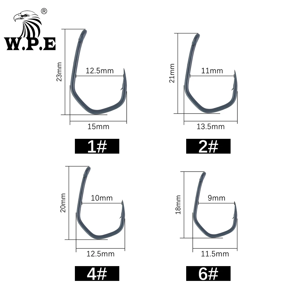 W.P.E-anzuelos de Pesca recubiertos, 10 unidades/20 piezas/30 piezas tamaño 1 #-6 #, anzuelo de Pesca de carpa de acero de alto carbono con púas, aparejos de Pesca - imagen 3