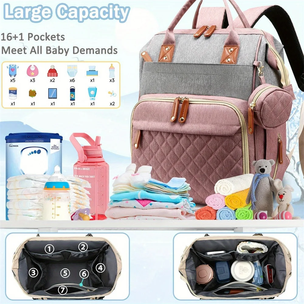 Bolsa de pañales Mochila Bolsa de bebé, Bolsa de pañales para bebé niña niño para papá mamá con almohadilla, 16 bolsillos, estuche para chupete, bolsa de pañales grande unisex - imagen 4